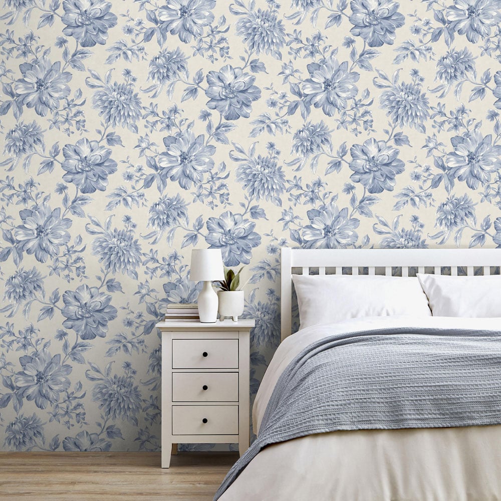 Fine Decor Isabella Floral Blue Wallpaper Image 6