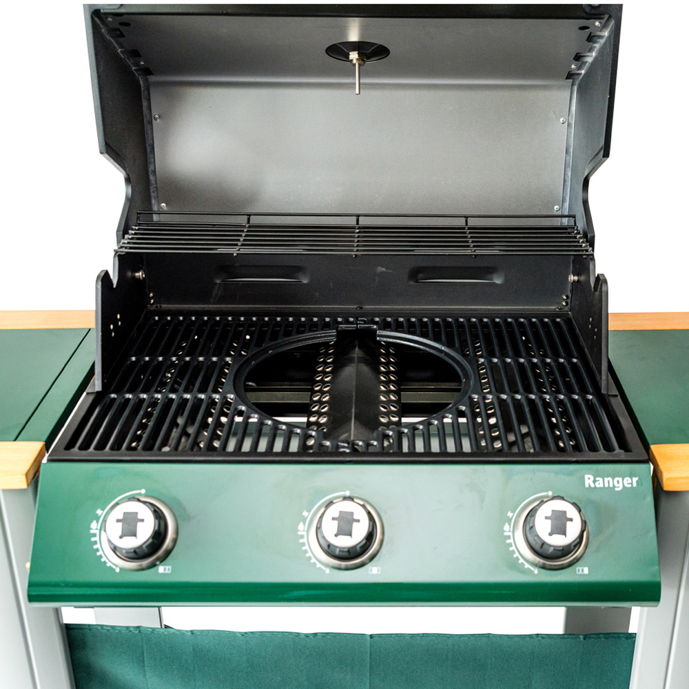 Outback Ranger Green 3 Burner Hybrid Gas Barbecue with Side Burner and Multi Cooking Surface Image 3