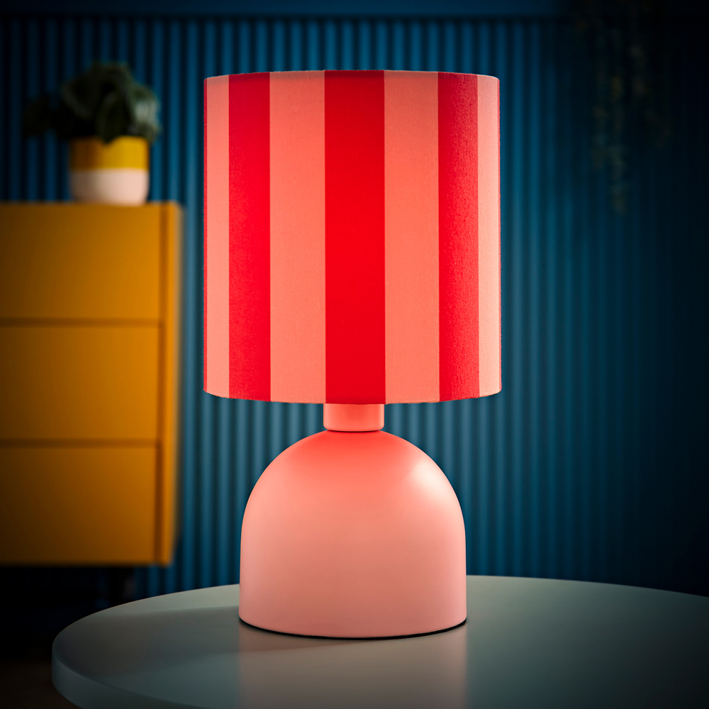 ValueLights Miley Pink Stripes Drum Lamp Shade Pale Pink LED Table Lamp Image 6