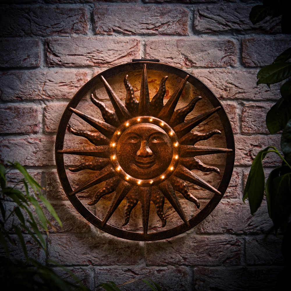 ValueLights Sun Apollo Solar Powered Outdoor Wall Art Garden Fence Ornament Light Image 2