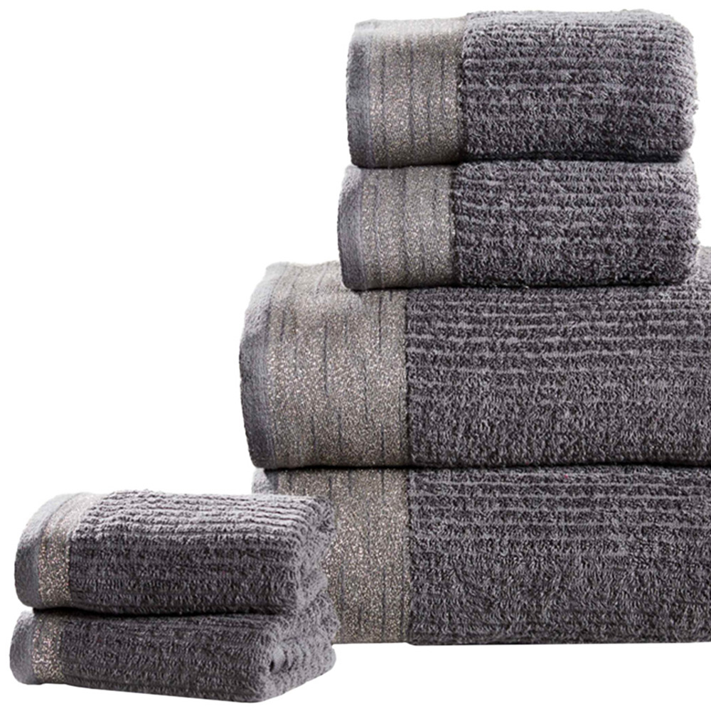 Rapport Home Mayfair Charcoal Grey Ribbed Weave Cotton Hand Towel Image 3