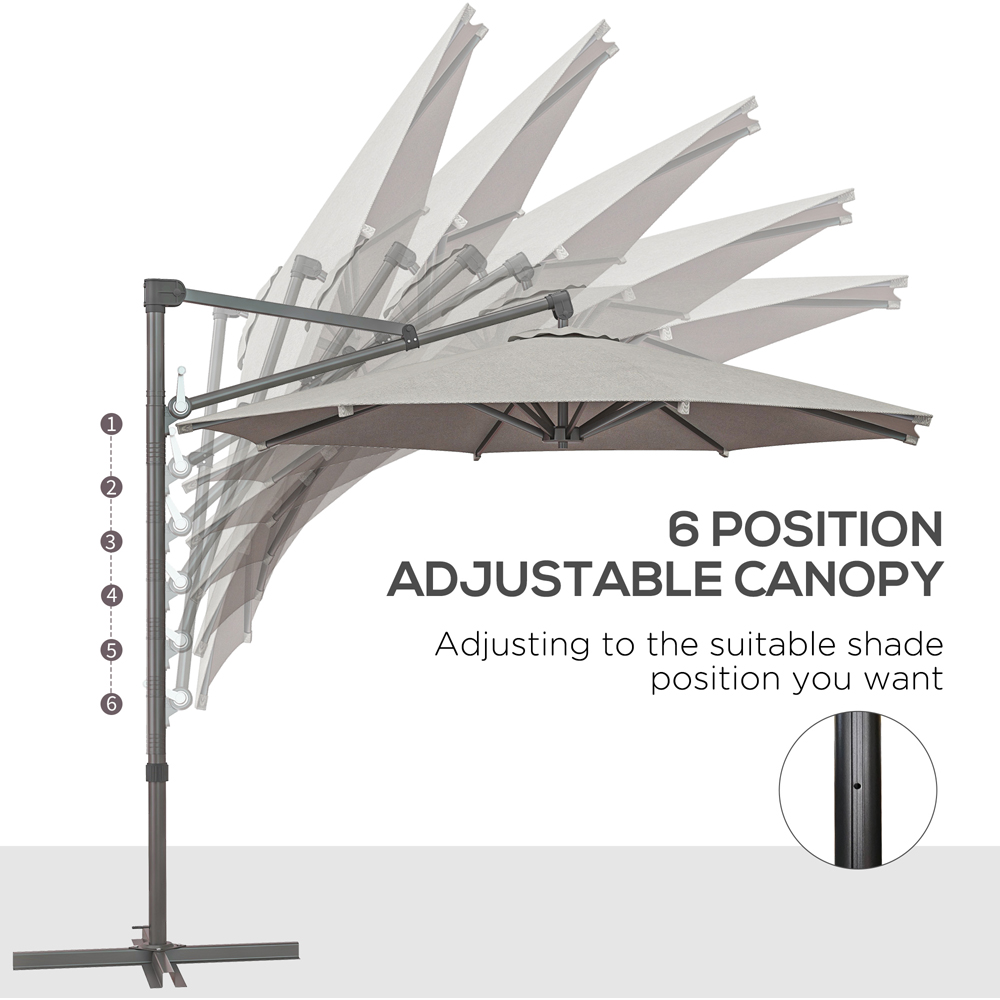 Outsunny Light Grey Crank and Tilt Cantilever Banana Parasol with Cross Base 3m Image 5