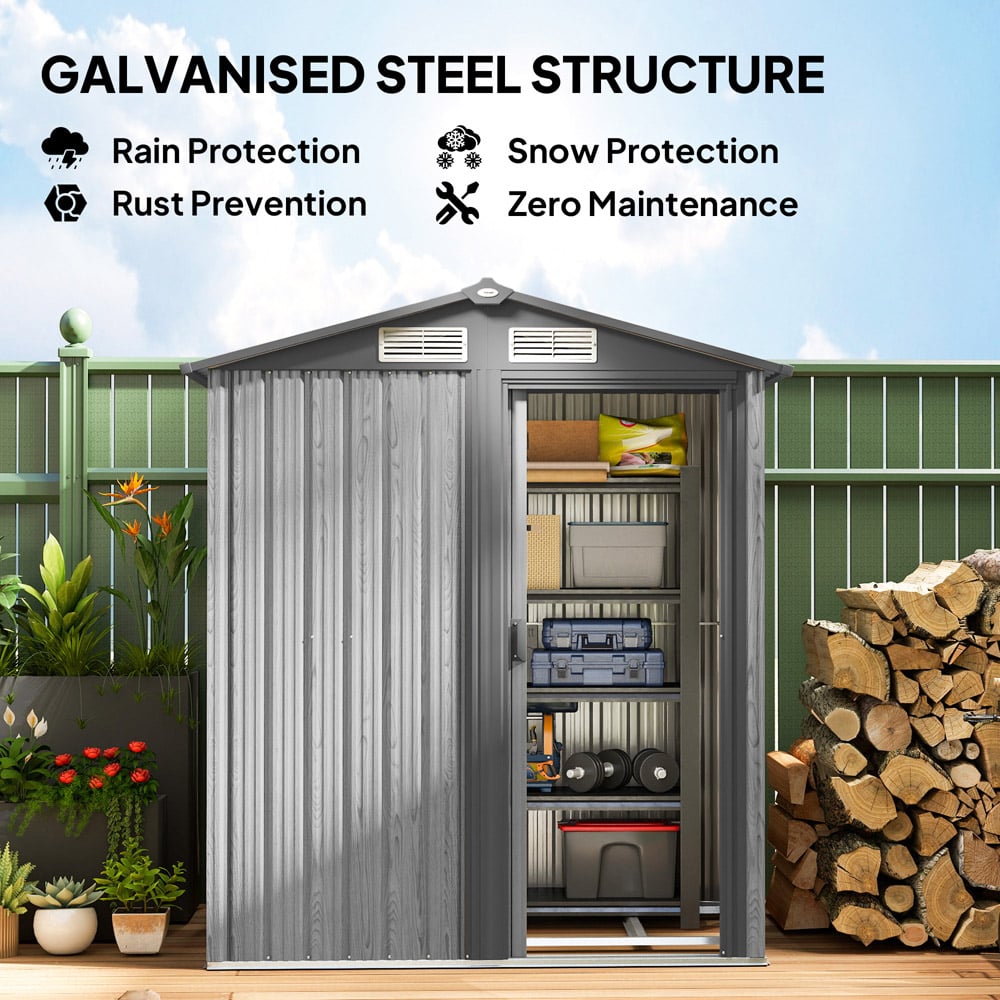 Outsunny 4.6 x 3.9ft Grey Sloped Roof Metal Storage Shed with Sliding Door Image 6