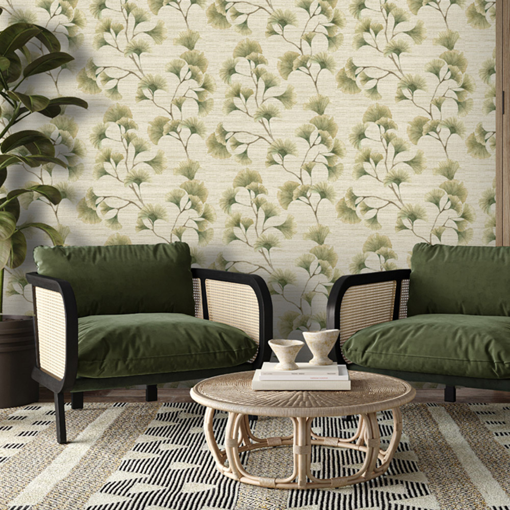 Arthouse Ginkgo Leaf Trail Green and Neutral Wallpaper Image 3