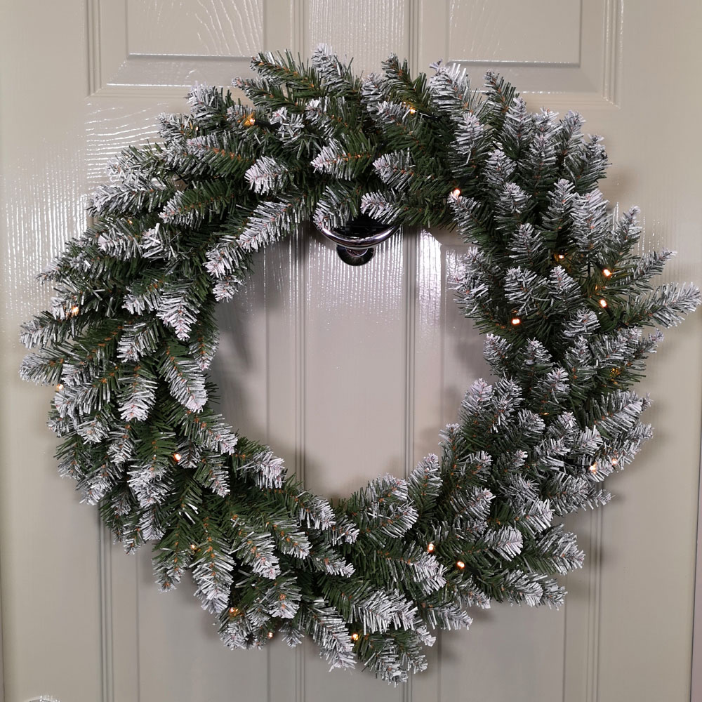 Samuel Alexander Warm White LED Snow Tipped Christmas Wreath Green 60cm Image 2