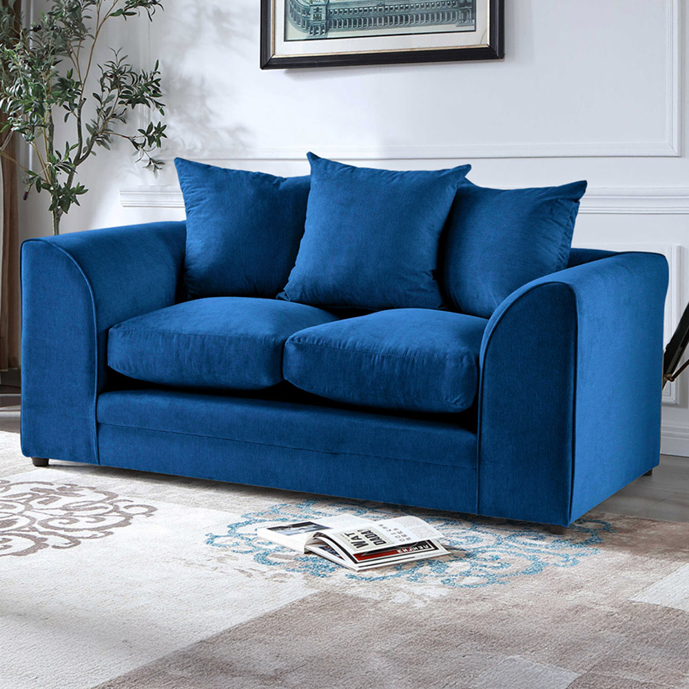 Portland Mirana Modern 2 Seater Blue Plush Velvet Sofa Image 1