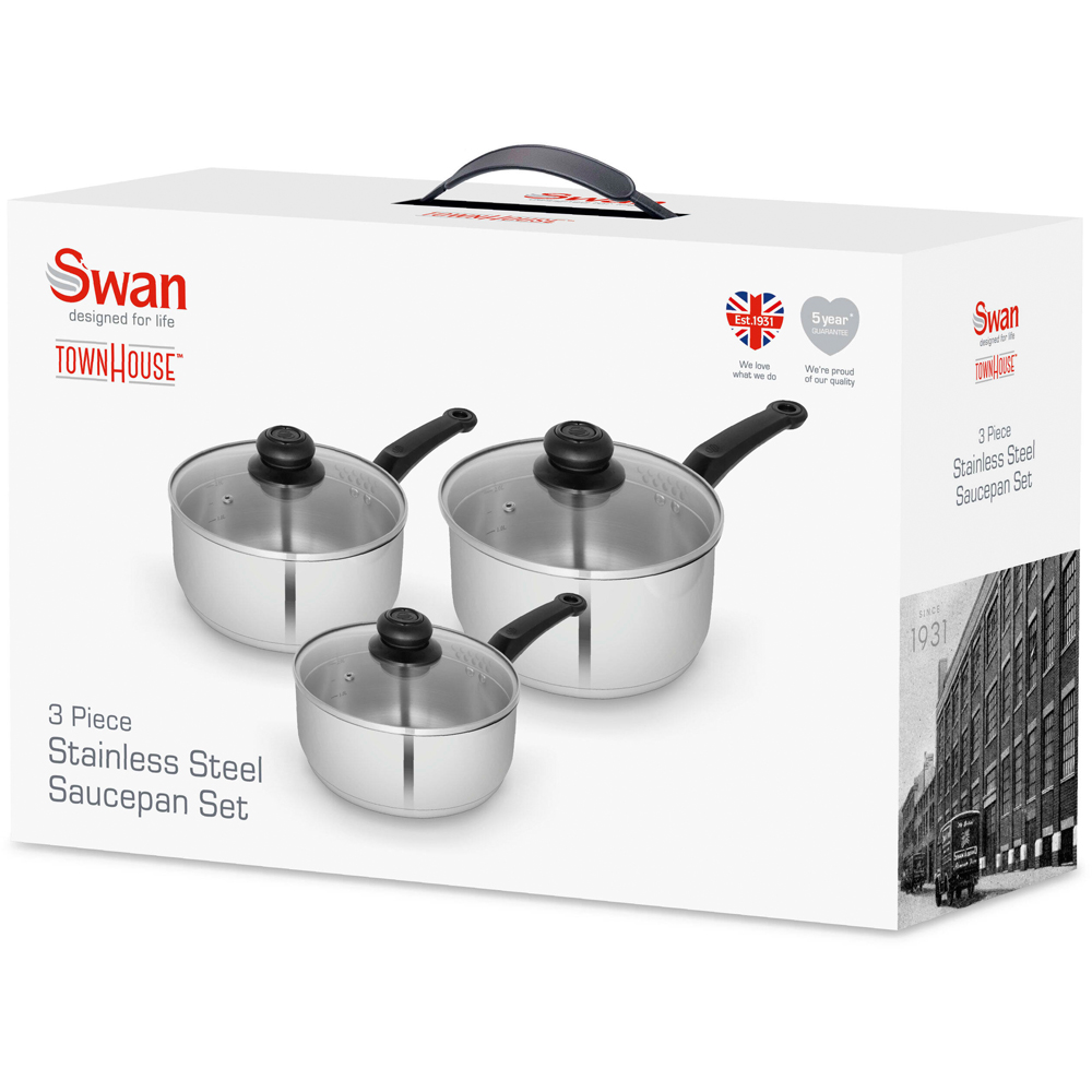 Swan Townhouse 3 Piece Stainless Steel Saucepan Set Image 8