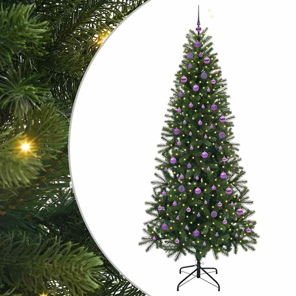 vidaXL Pre-Lit Lilac Baubles Green Artificial Christmas Tree 8ft Image 2