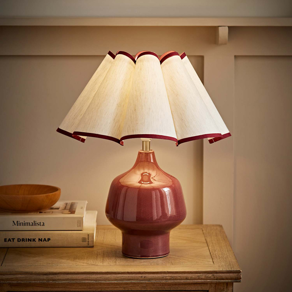 ValueLights Jamie Scallop Trim Shade Burgundy Glazed Ceramic Table Lamp with Bulb Image 6