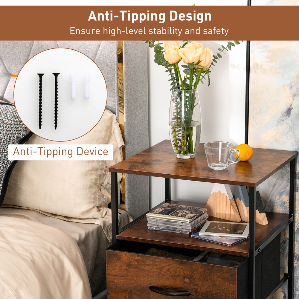Costway 2 Drawer Single Shelf Rustic Brown Storage Unit Image 6