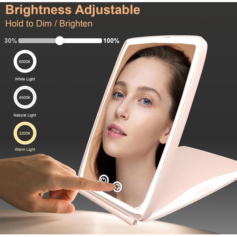 ATEK Pink Rechargeable LED Touch Control Makeup Mirror Image 2