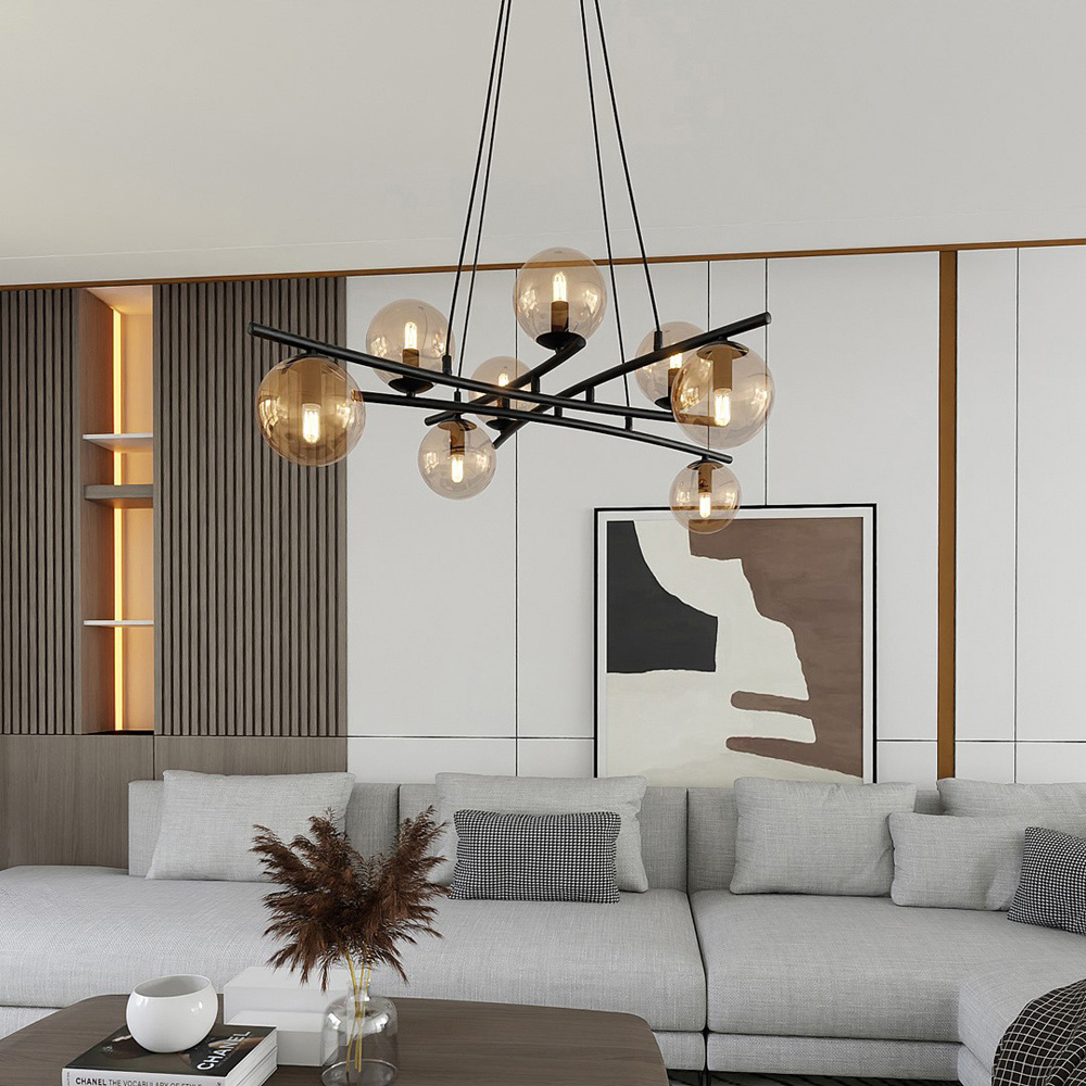 Emibig Essa 8 Light Amber Shade Black E14 Ceiling Pendant Light Image 7