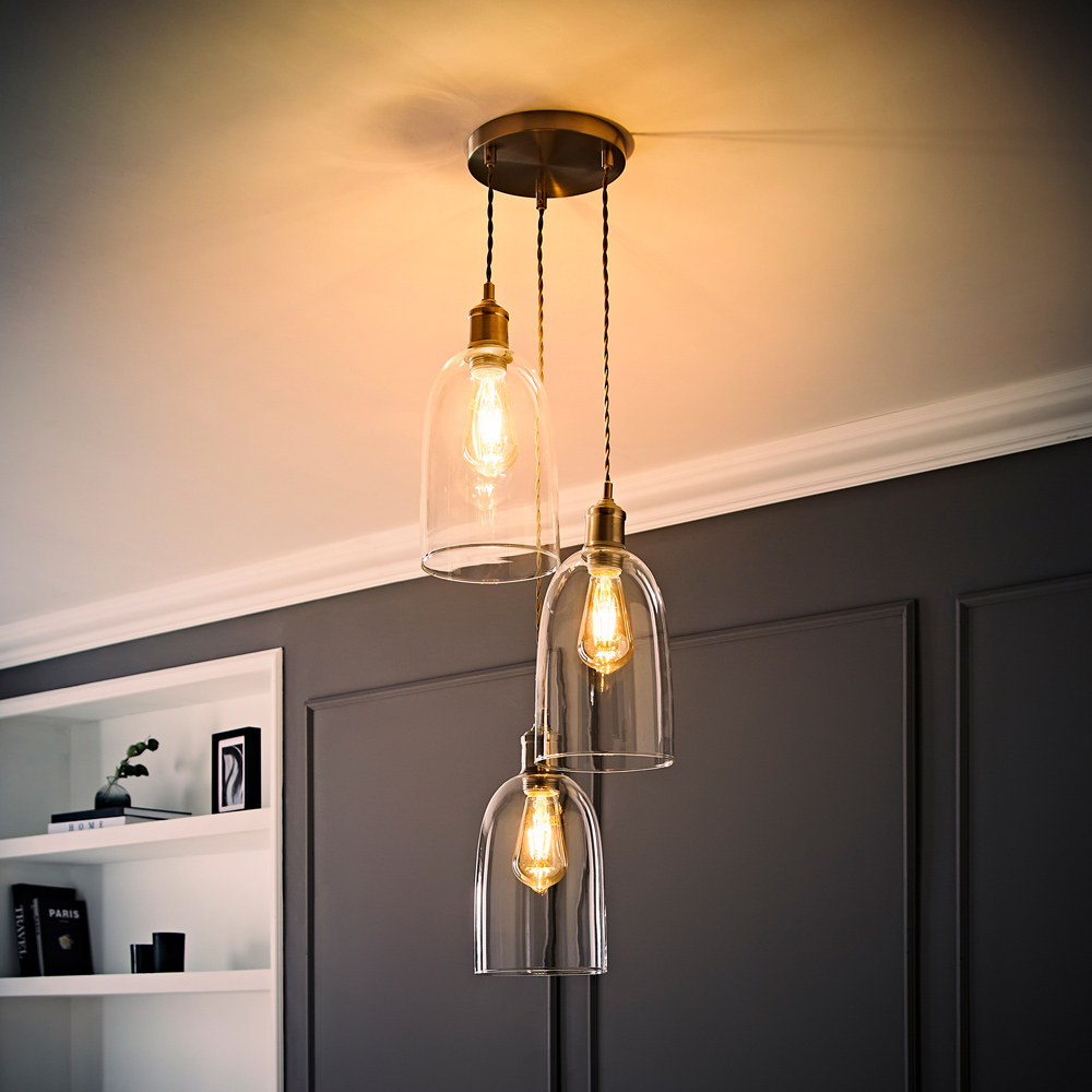 ValueLights Kira Glass Dome 3 Drop Cluster Brushed Chrome LED Ceiling Pendant Light Image 6