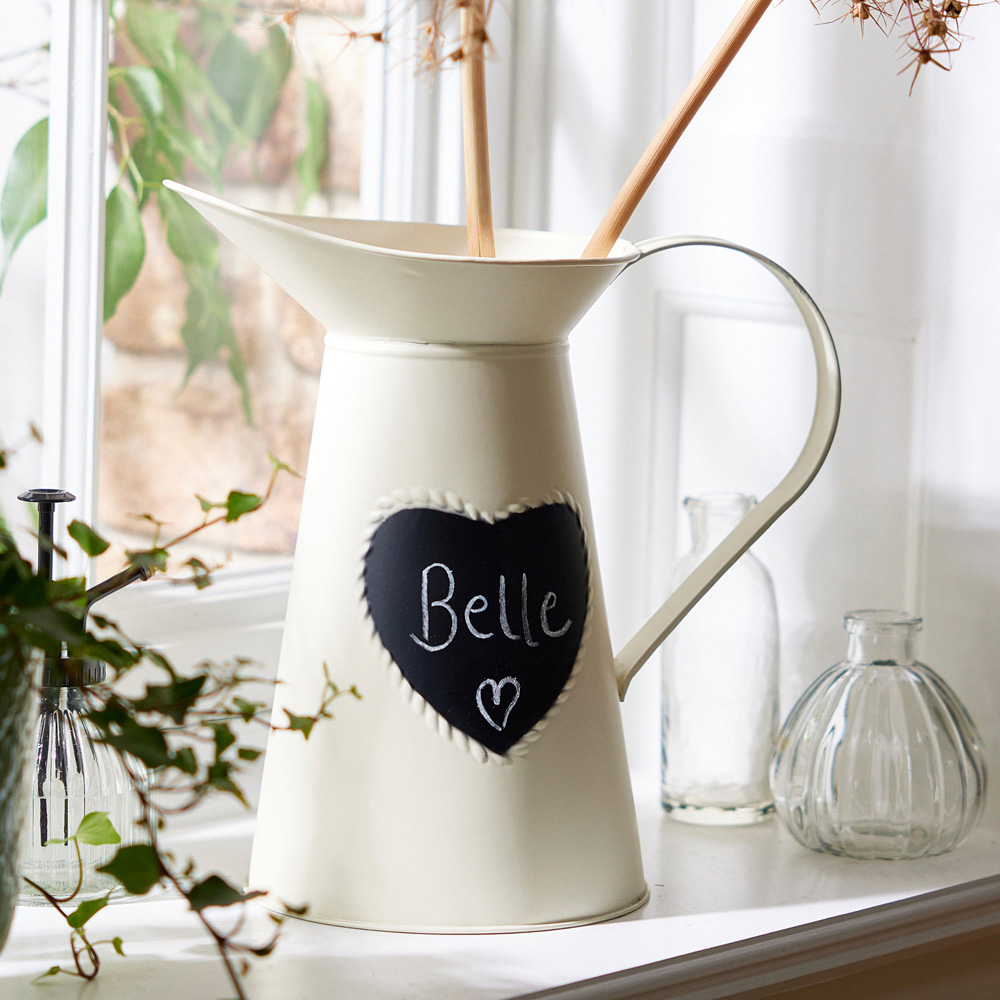Dibor Cream Ceramic Vintage Style Extra Large Pitcher Jug Vase with Heart Message Chalkboard Image 5