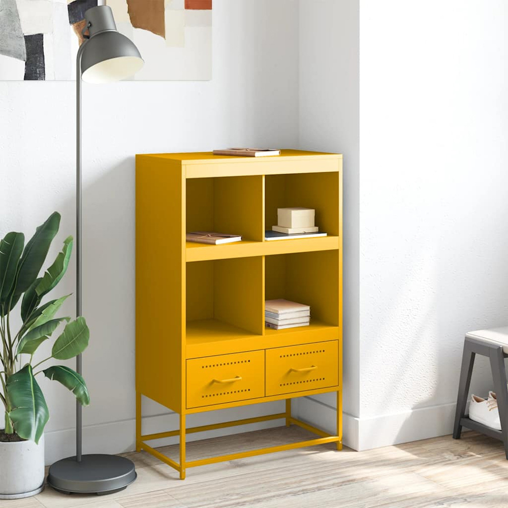 vidaXL 2 Drawer 4 Open Shelf Mustard Yellow Steel Highboard Image 9