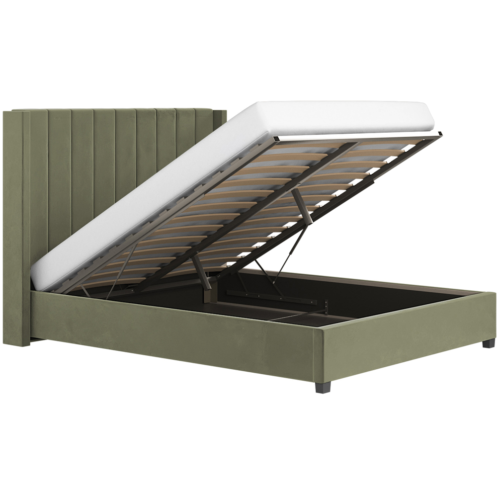 Flair Tiggy King Size Khaki Velvet Ottoman Bed with Winged Headboard Image 3