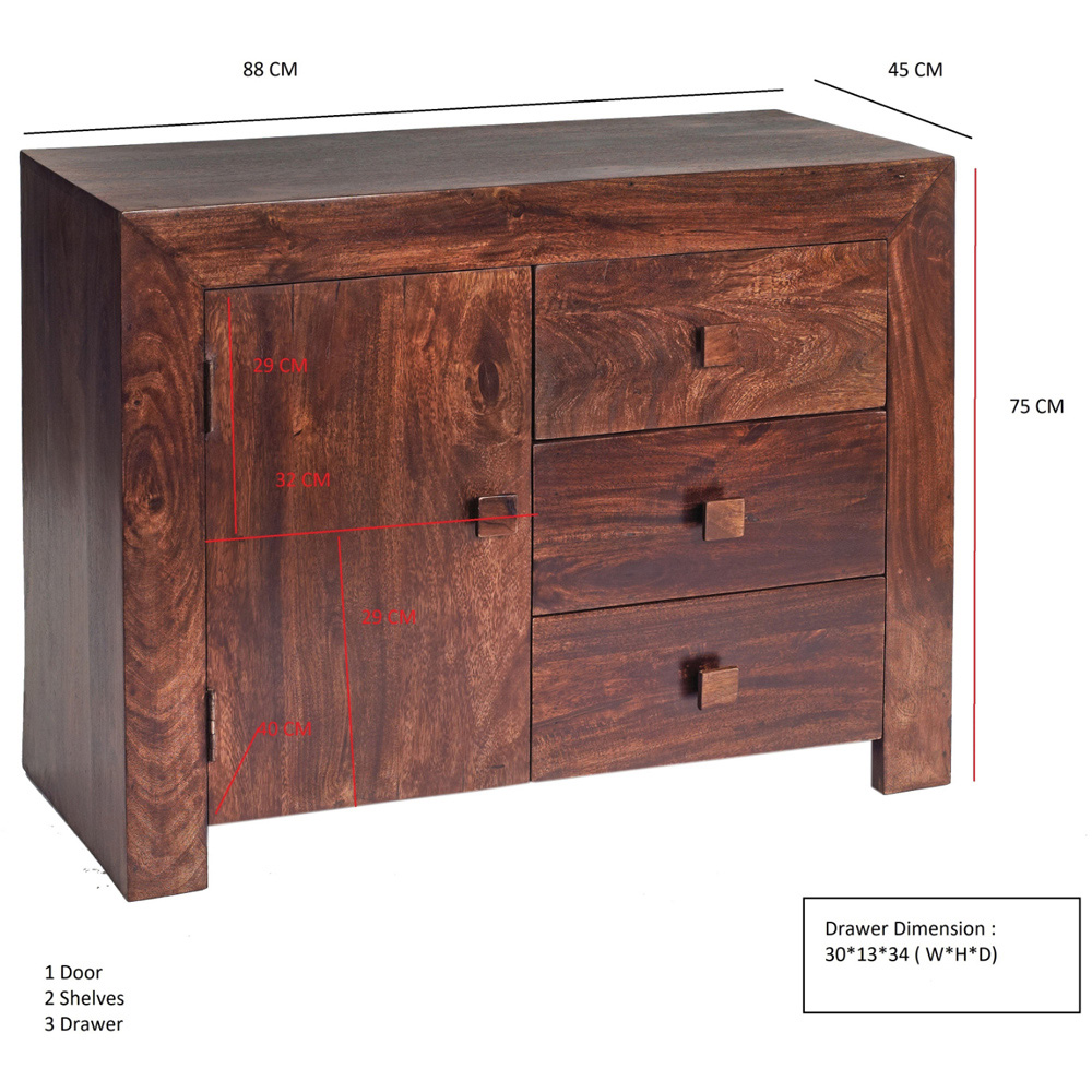 Brooklyn Nihash Toko 3 Drawer Dark Mango Sideboard Image 5