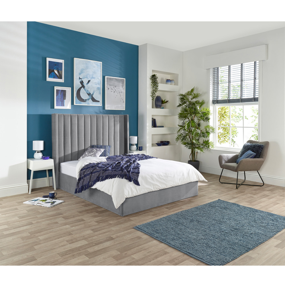 Aspire Helix King Size Grey Velvet Ottoman Bed Image 5