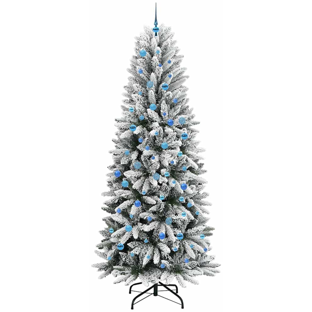 vidaXL Pre-Lit Blue Baubles Artificial Snow Flocked Christmas Tree 8ft Image 4