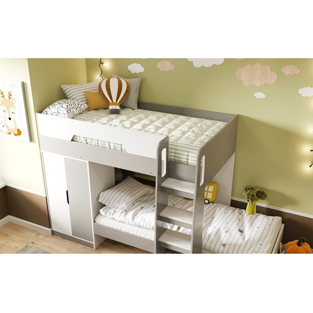 Flair Benito White and Grey Wooden Bunk Bed with Wardrobe Image 4