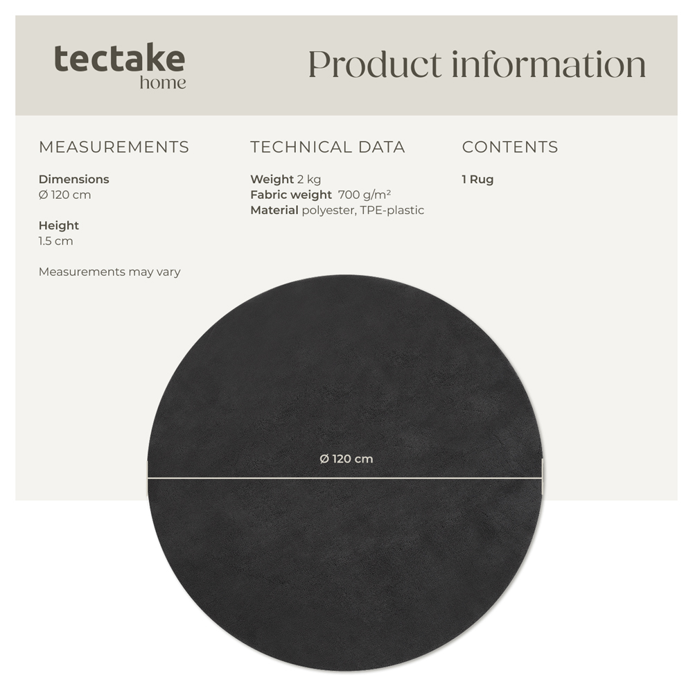 tectake Zonelle Anthracite Short Pile Ultra Soft Rug 120 x 120cm Image 8