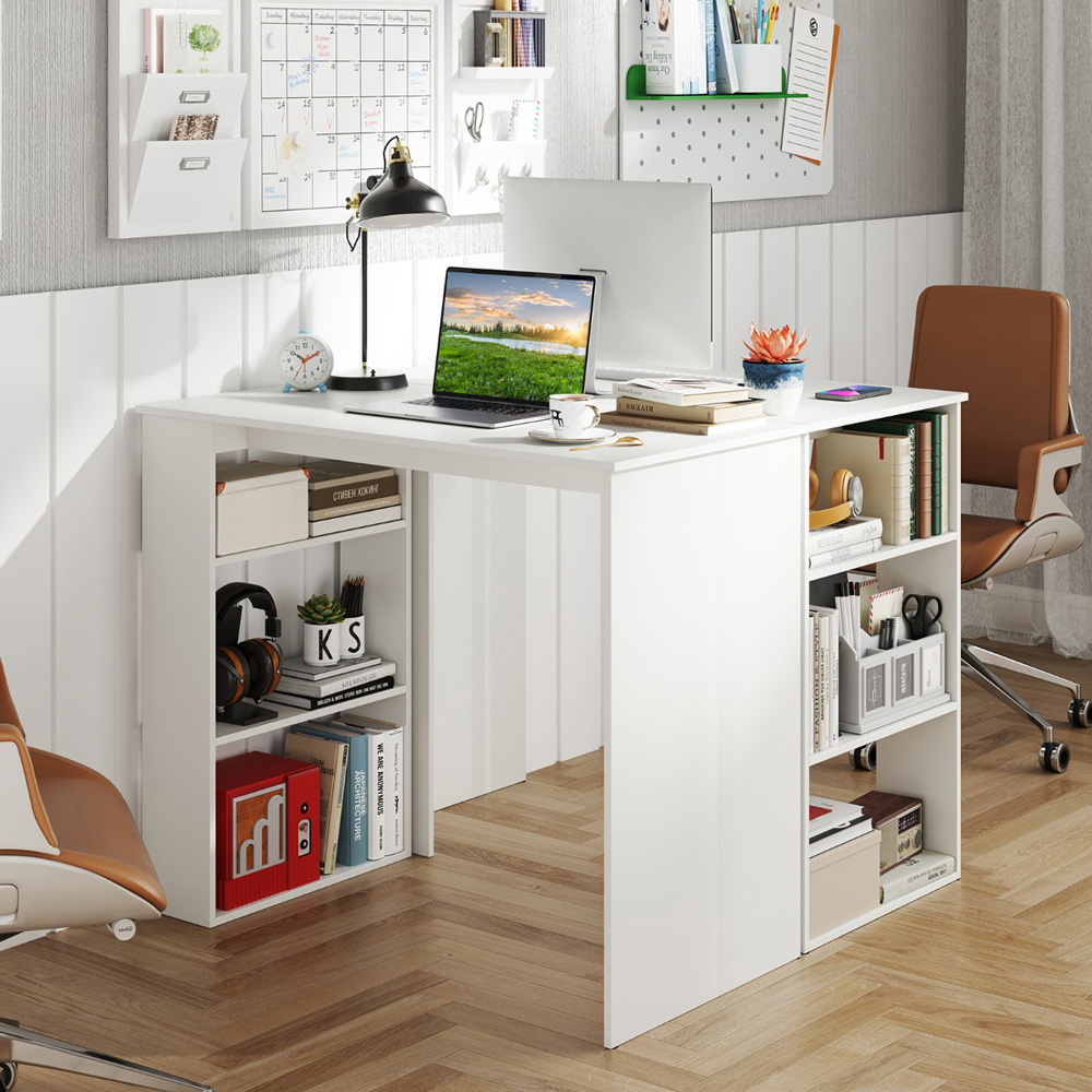 Costway 6 Shelf Computer Desk White Image 3