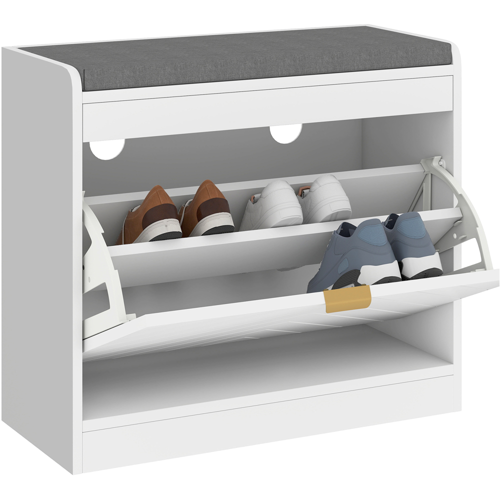 Portland Single Flip Drawer White Shoe Bench with Cushion Image 2