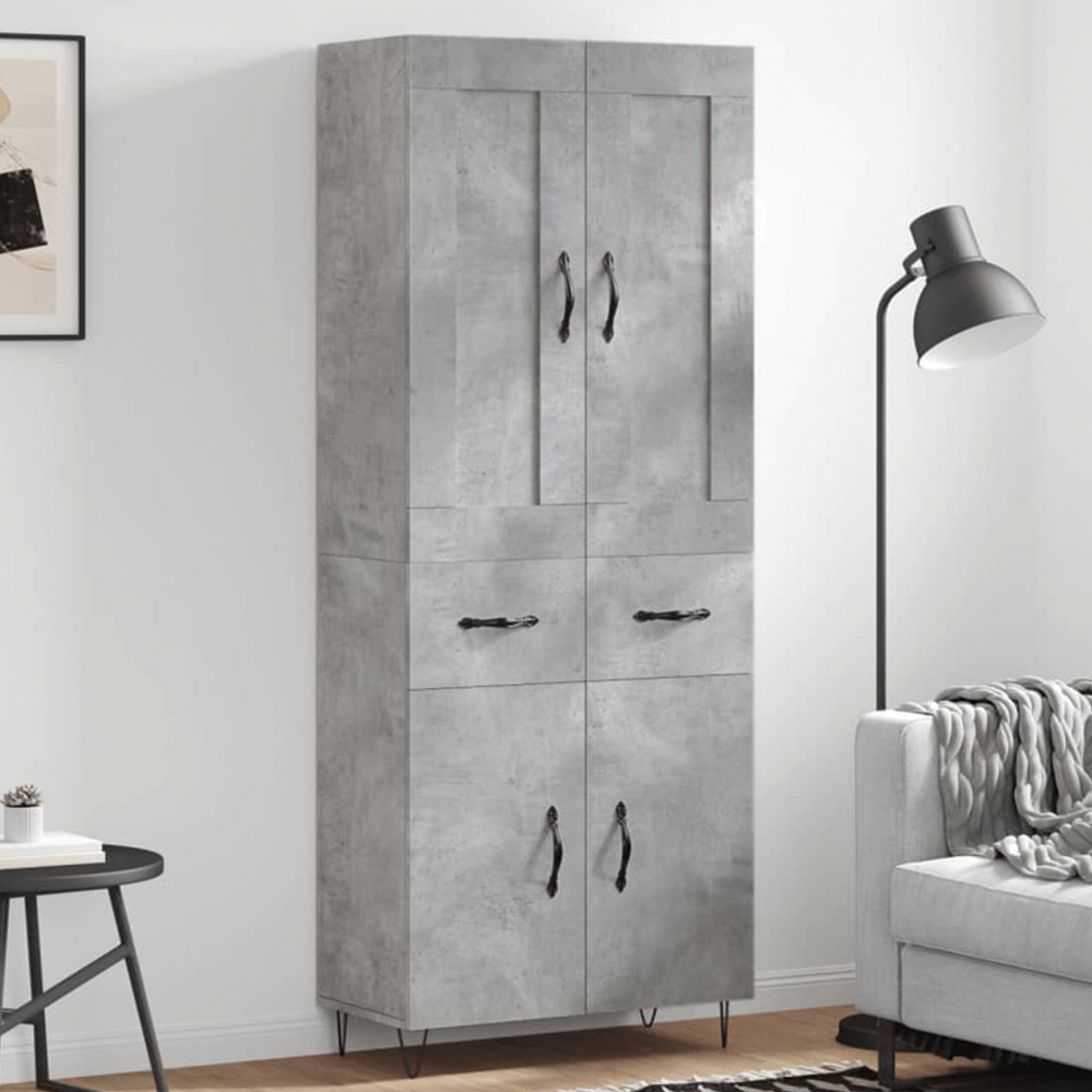 vidaXL 4 Door 2 Drawer Concrete Grey Highboard Image 1