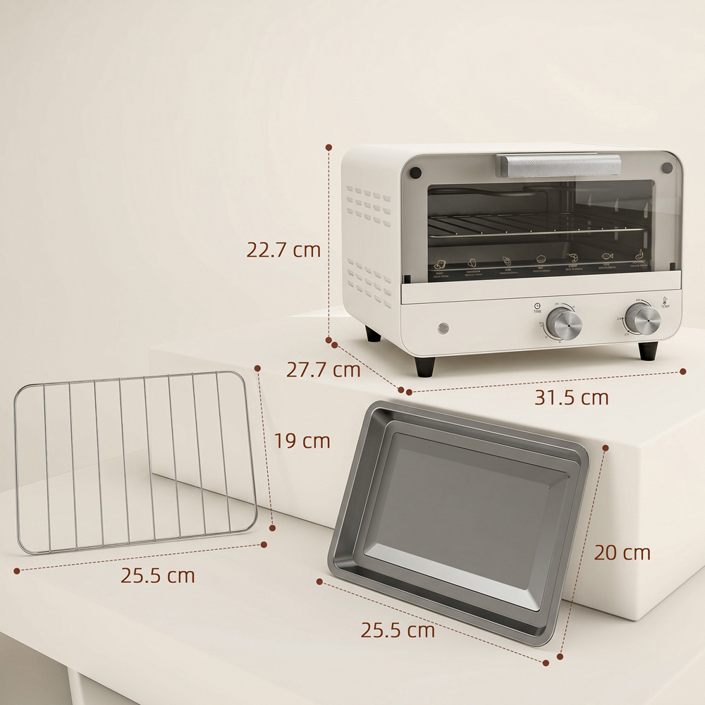 HOMCOM 800-201V70CW Cream White 12L Mini Countertop Oven with Glass Door and Timer Image 9
