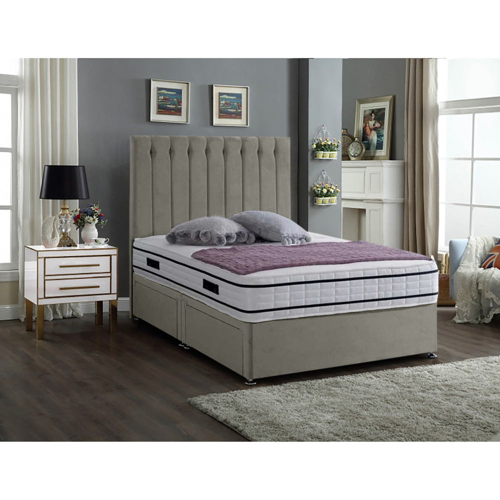 Eleganza Home Snuggler King Size Grey Plush Velvet 2 Drawer Divan Bed with Lined Headboard Image 2