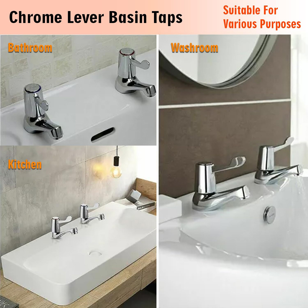 ATEK Chrome Hot and Cold Basin Sink Pillar Tap 1/2 inch 2 Pack Image 8