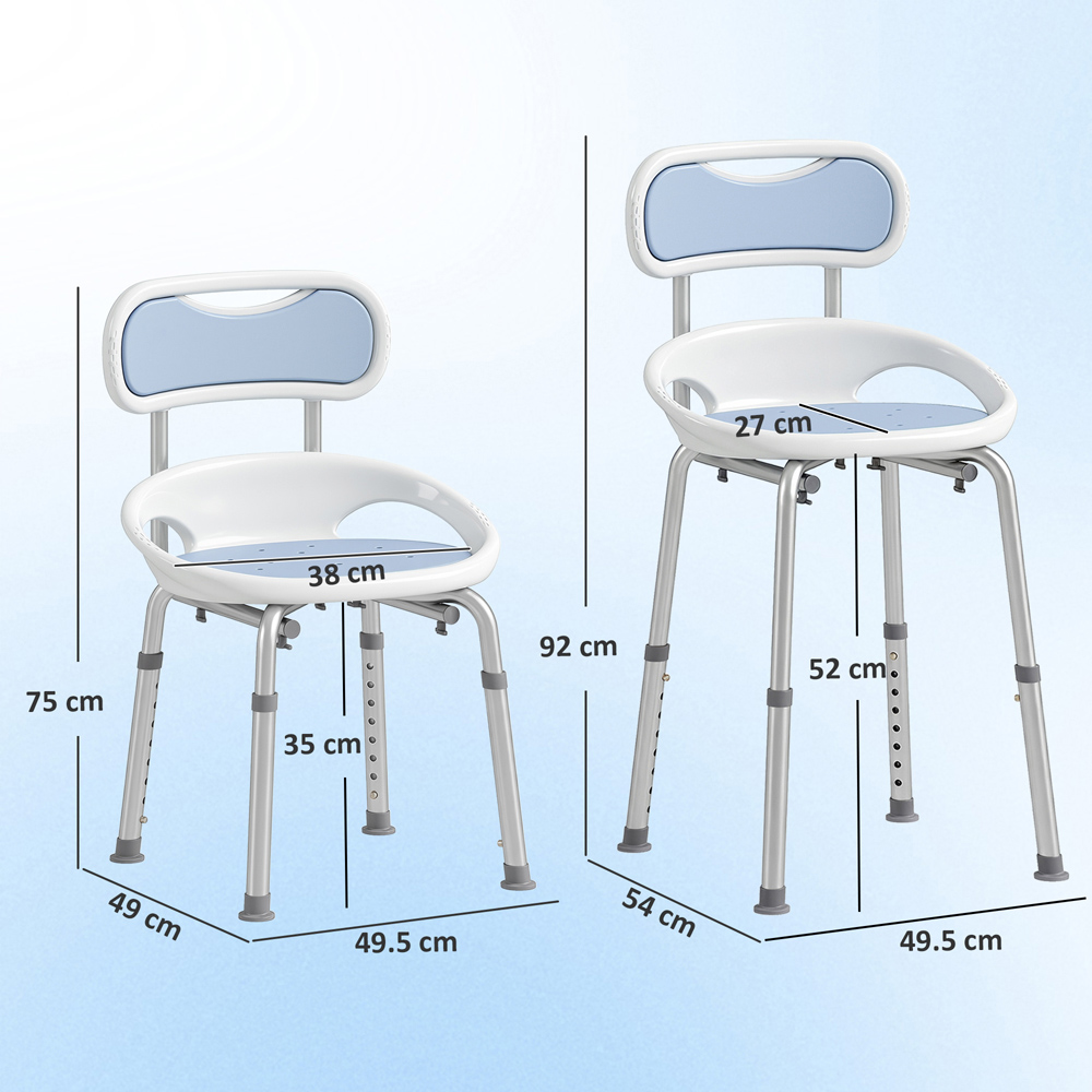 HOMCOM Back Height Adjustable Shower Chair with Side Support Image 9