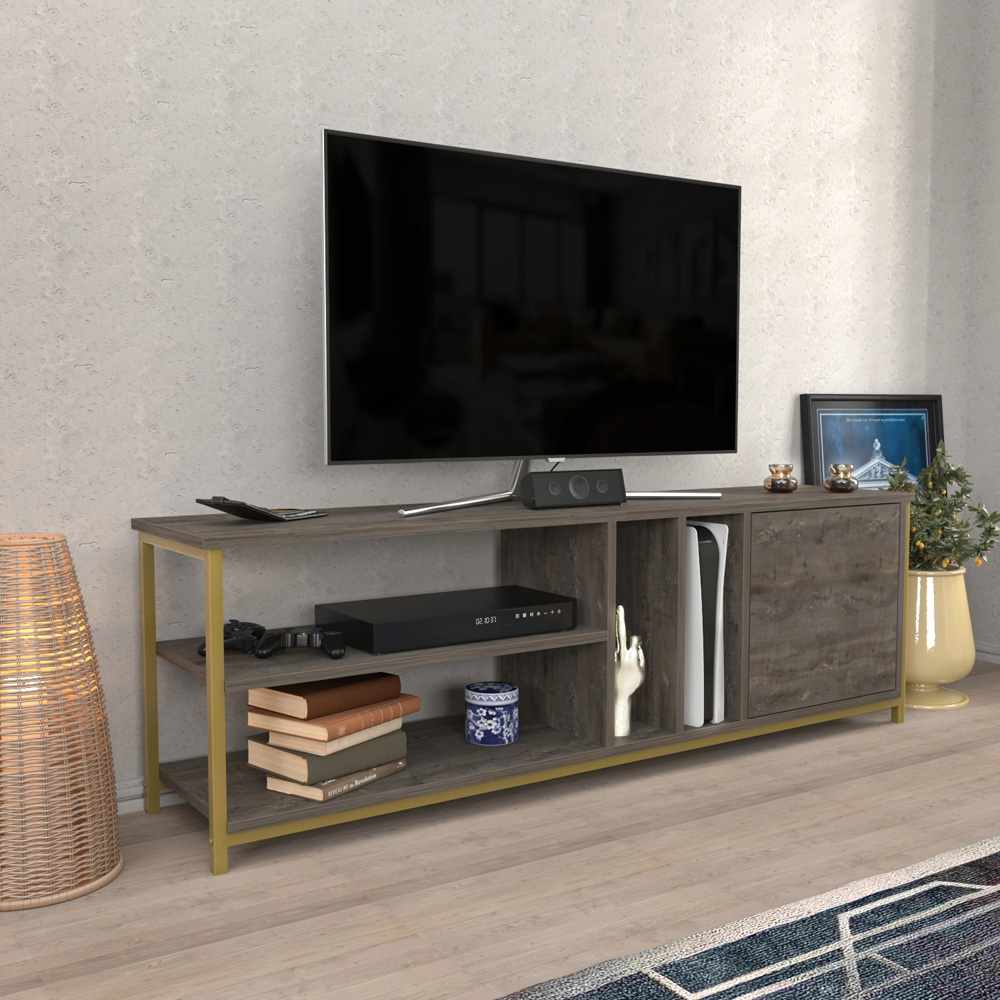 Decorotika Oneida Single Door 4 Shelf Gold Wenge TV Stand for 72 inch TV Image 6