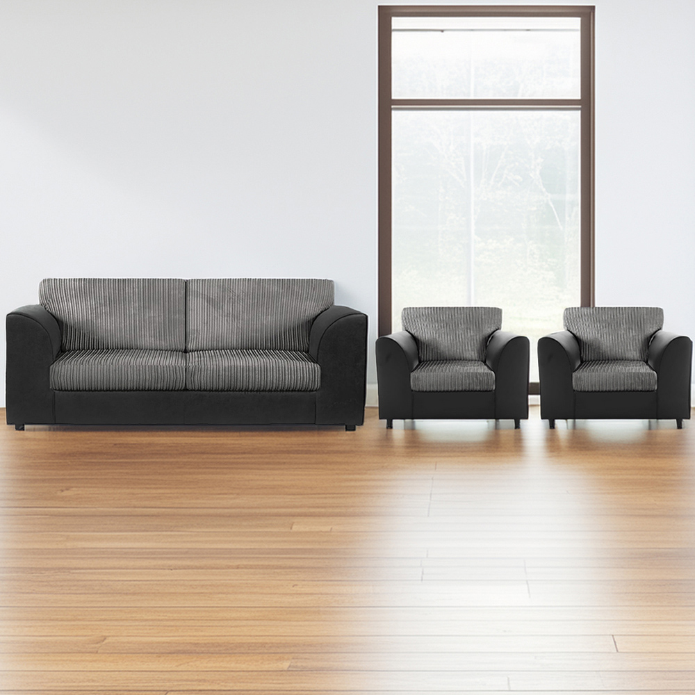 Luxor 5 Seater Black and Grey Jumbo Cord Full Back Sofa Suite Image 1