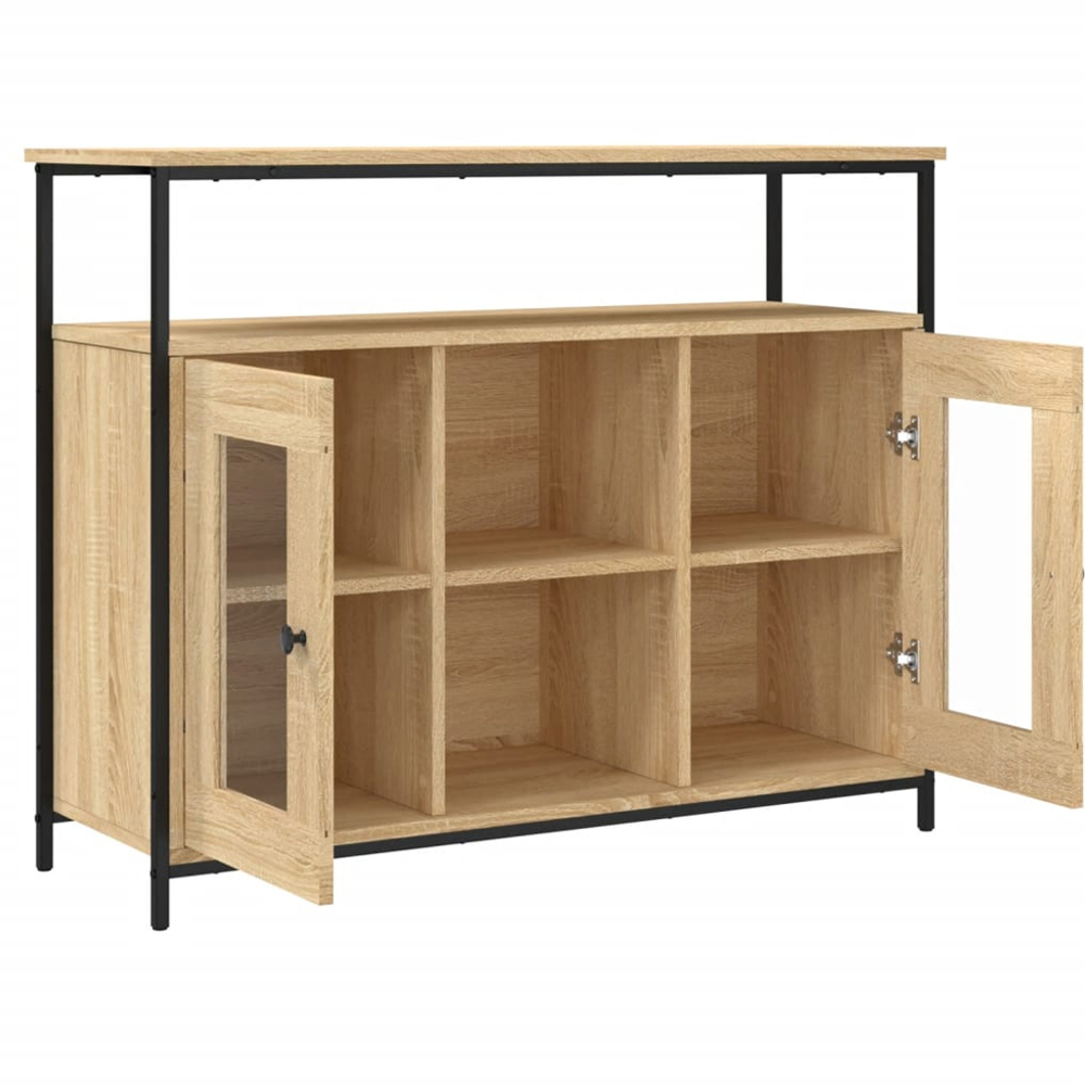 vidaXL 2 Glass Door 3 Shelf Sonoma Oak Wide Sideboard Image 5