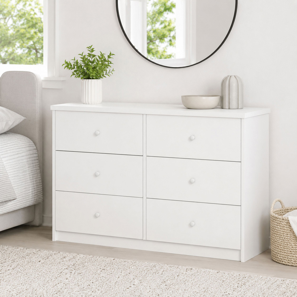 Core Products Erin 6 Drawer White Finish Double Wide Chest of Drawers Image 6