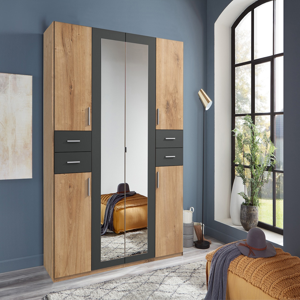 TJ'S New York 6 Door 4 Drawer Oak Grey Wardrobe with Mirror Image 5