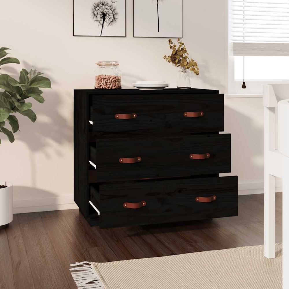 vidaXL 3 Drawer Black Wooden Sideboard Image 8