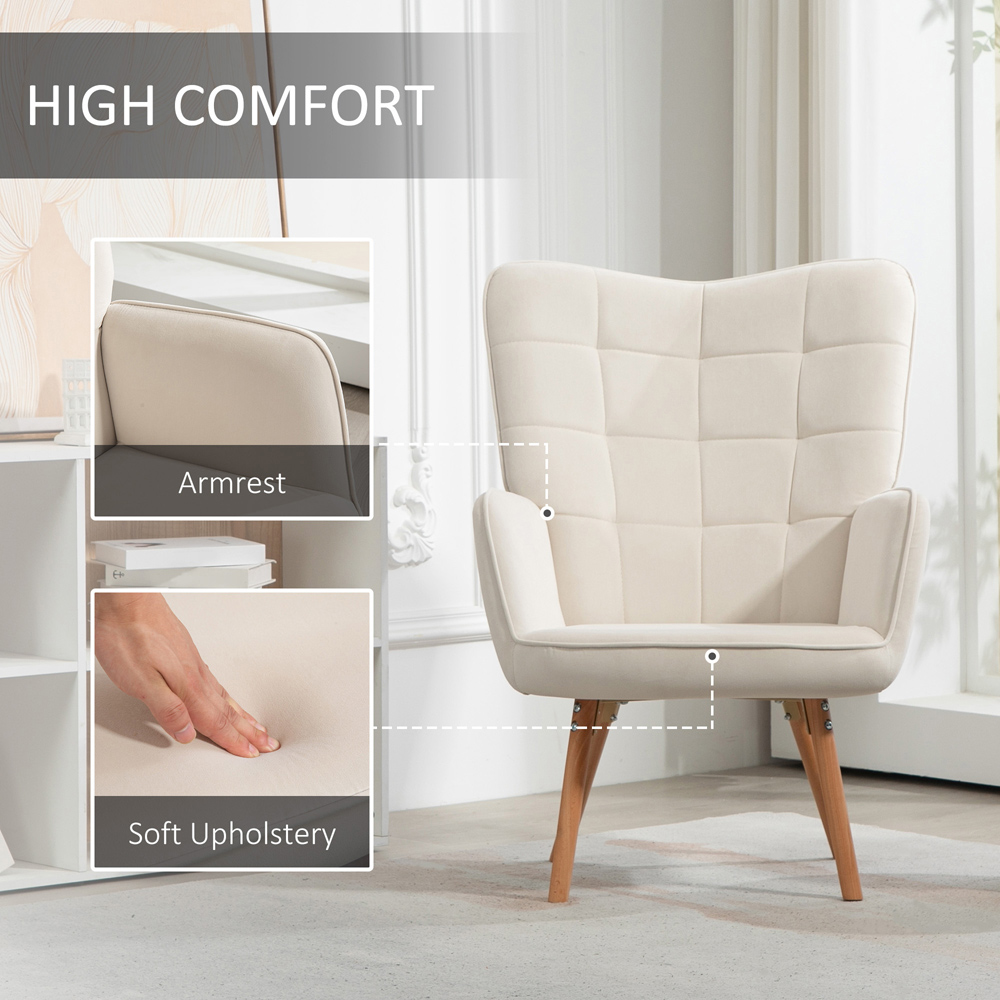 Portland Cream White Velvet Accent Chair Image 6