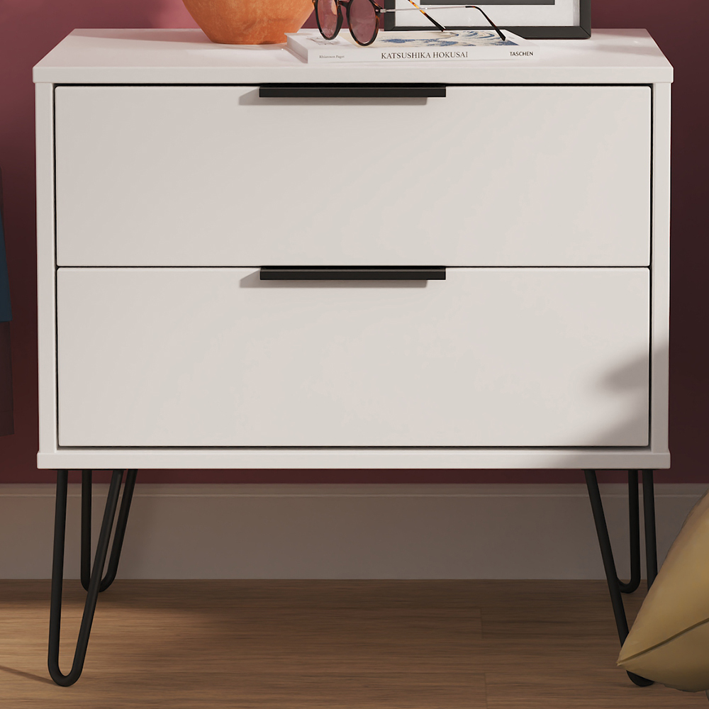 Crowndale Hong Kong 2 Drawer Matt White Side Table Ready Assembled Image 1