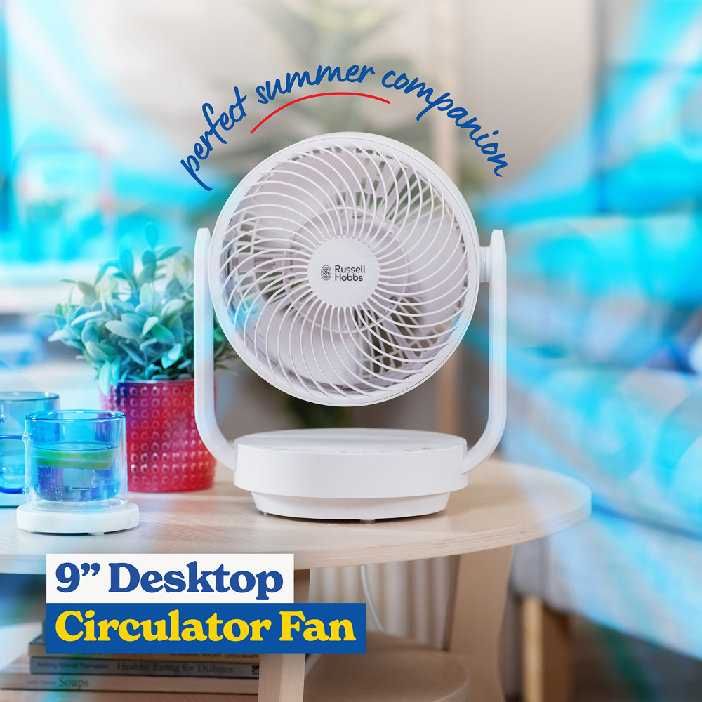 Russell Hobbs White Oscillating Desktop Circulator Fan with Remote 9 inch Image 3