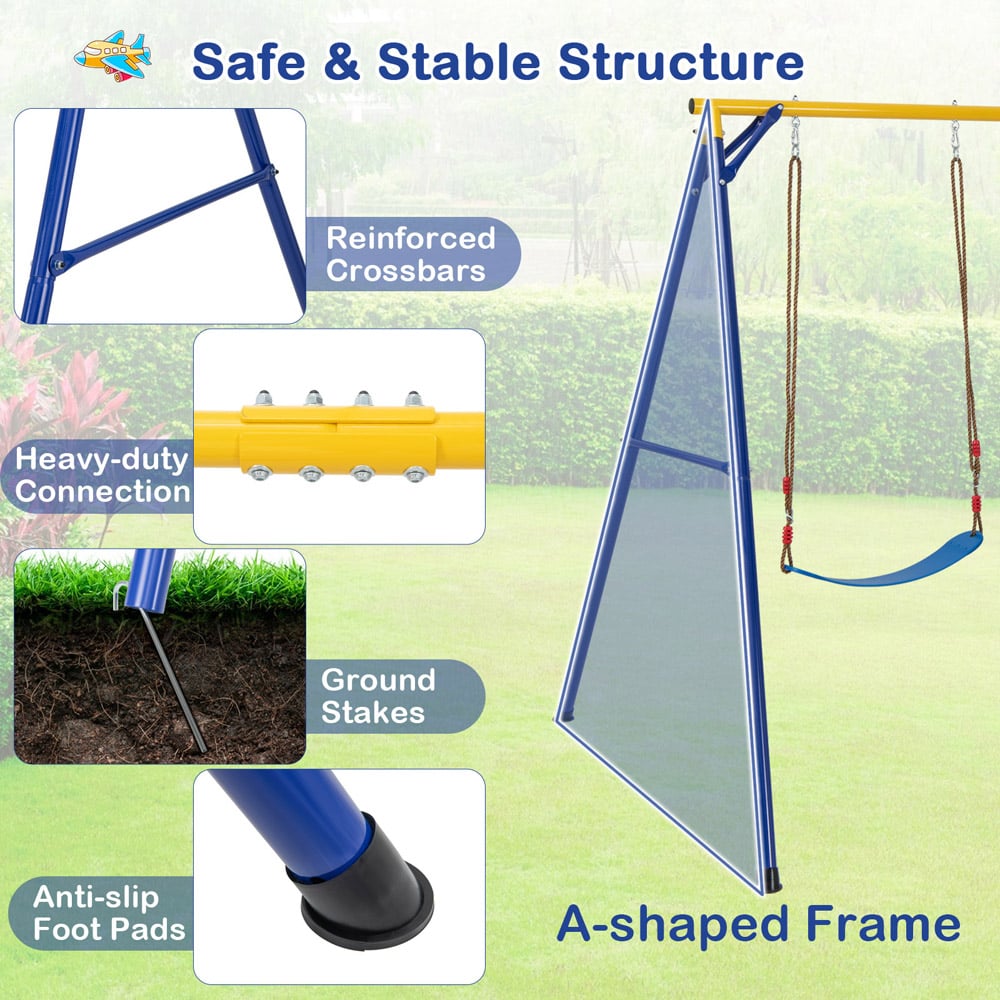 Costway 4 in 1 Blue and Yellow Heavy Duty Swing Set Image 7