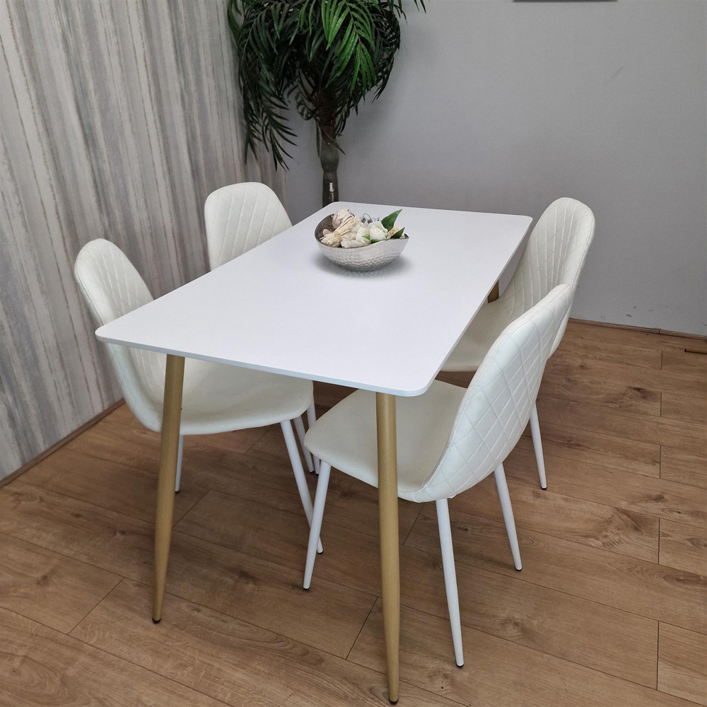 Portland 4 Seater Faux leather Dining Set White Image 2