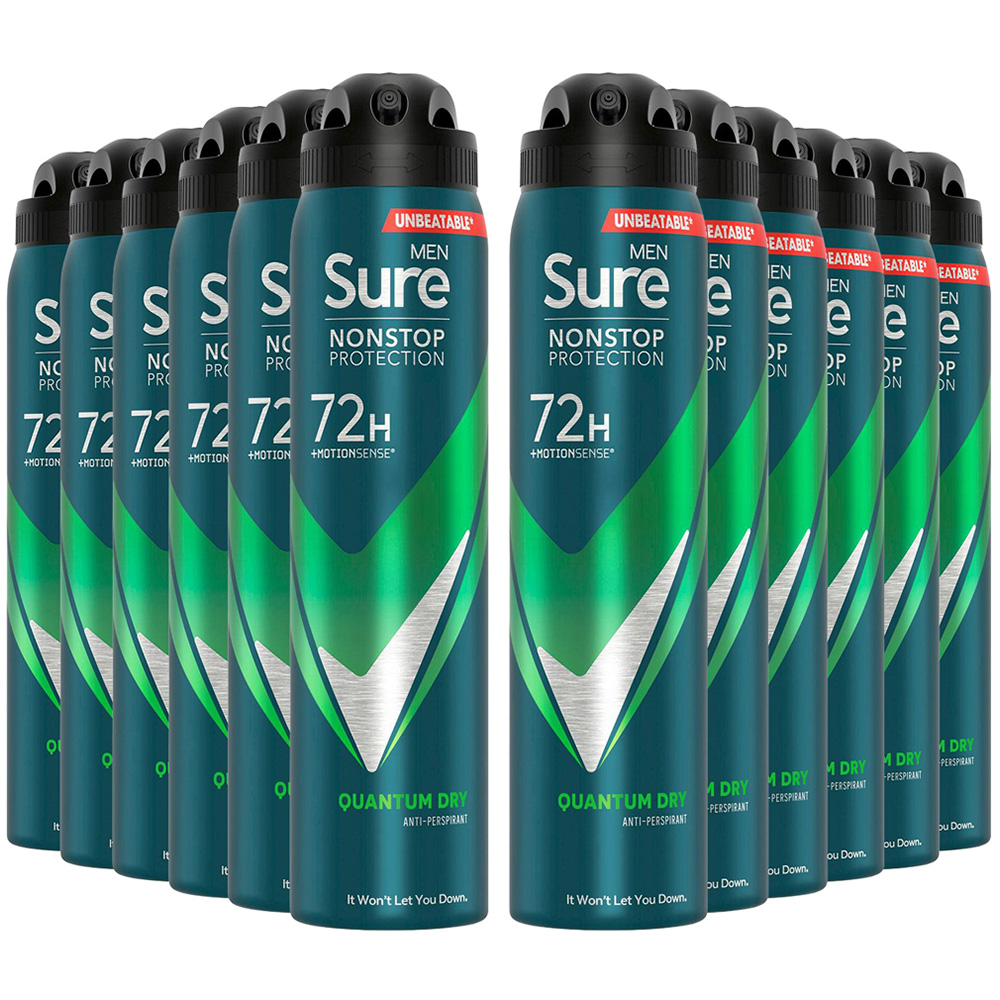 Sure Men 72H Non-Stop Protection Anti Perspirant Quantum Dry Deodorant Spray 250ml 12 Pack Image 1
