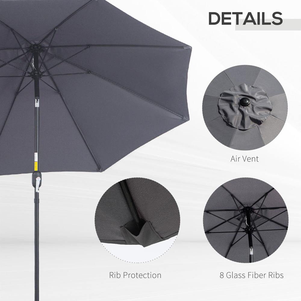Outsunny Charcoal Grey Crank and Tilt Parasol 2.7m Image 6