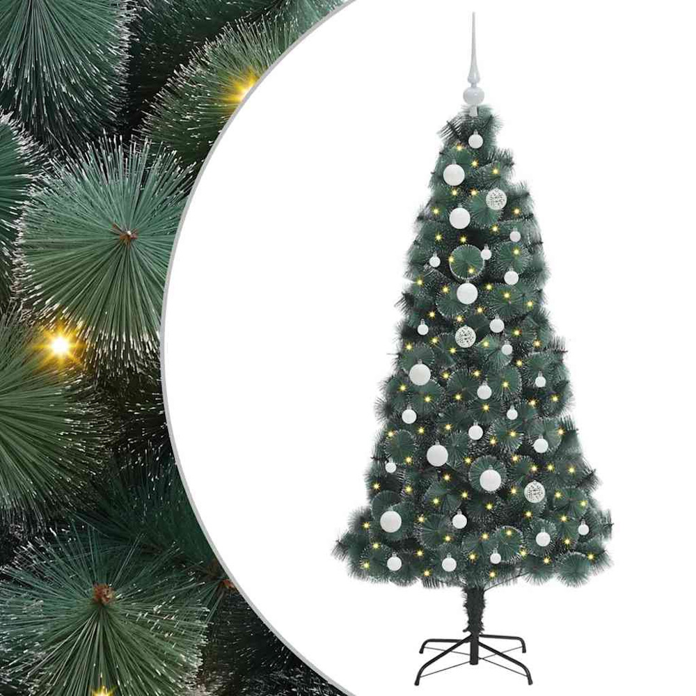 vidaXL Pre-Lit White Baubles Green Artificial Christmas Tree 5ft Image 2