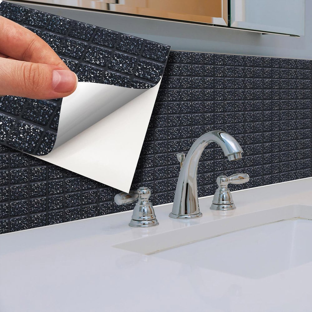 Walplus Terrazzo Silver Touch Dark Mosaic Wall Tile Sticker 12 Pack Image 3