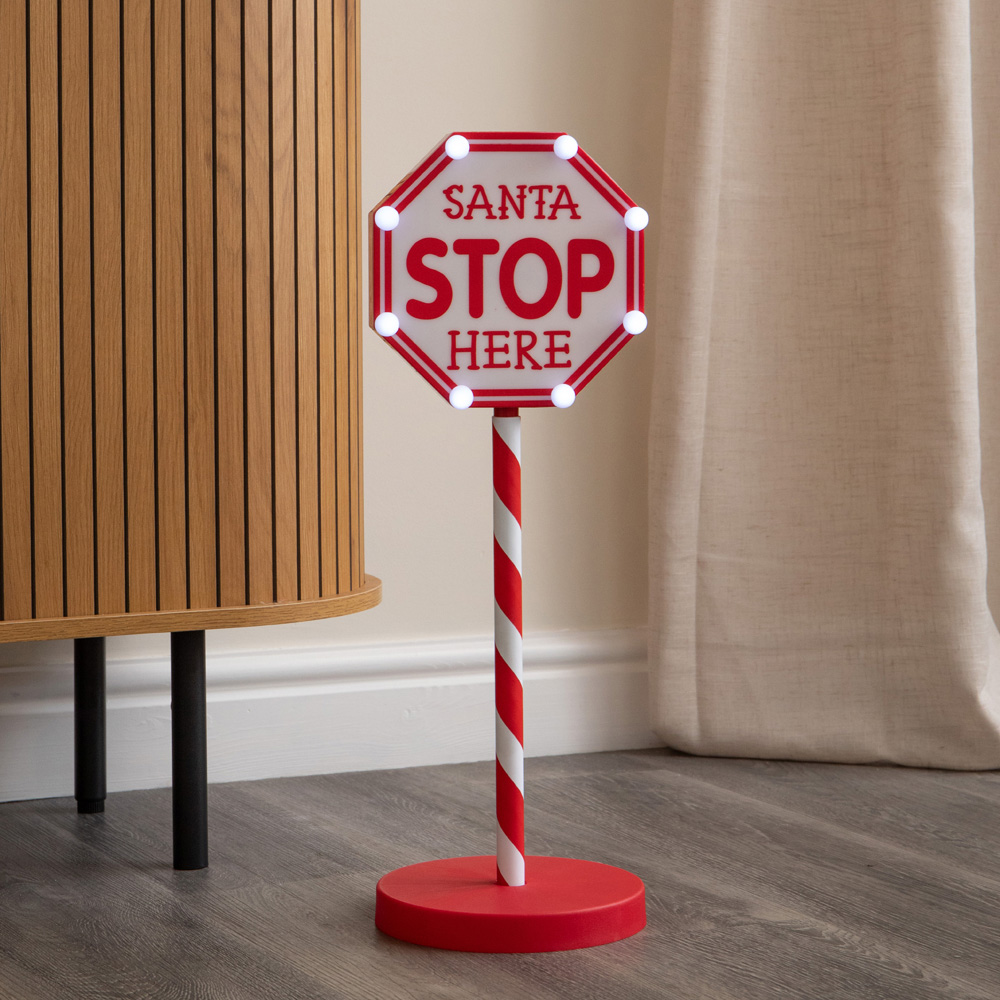 Samuel Alexander 8 White LED Light-Up Santa Stop Here Christmas Sign 57cm Image 3