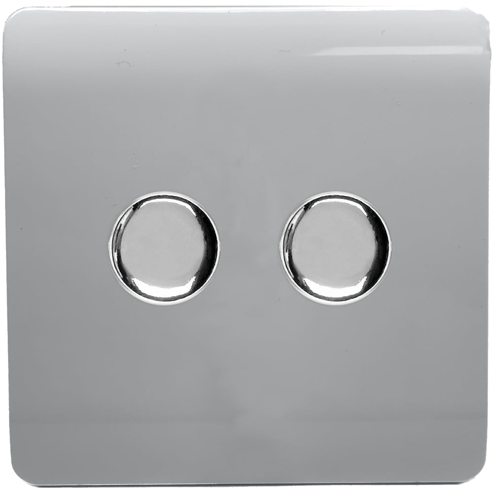 Trendi Switch 2 Gang 10amp Platinum Silver Rotary LED Dimmer Light Switch Image 1