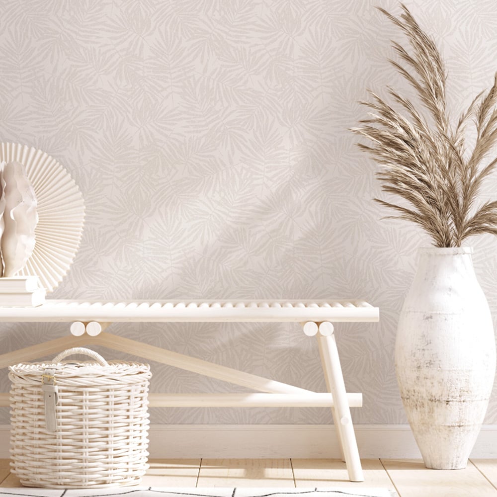 Galerie Industrial Effects Tropical Leaf Silver and Beige Wallpaper Image 3